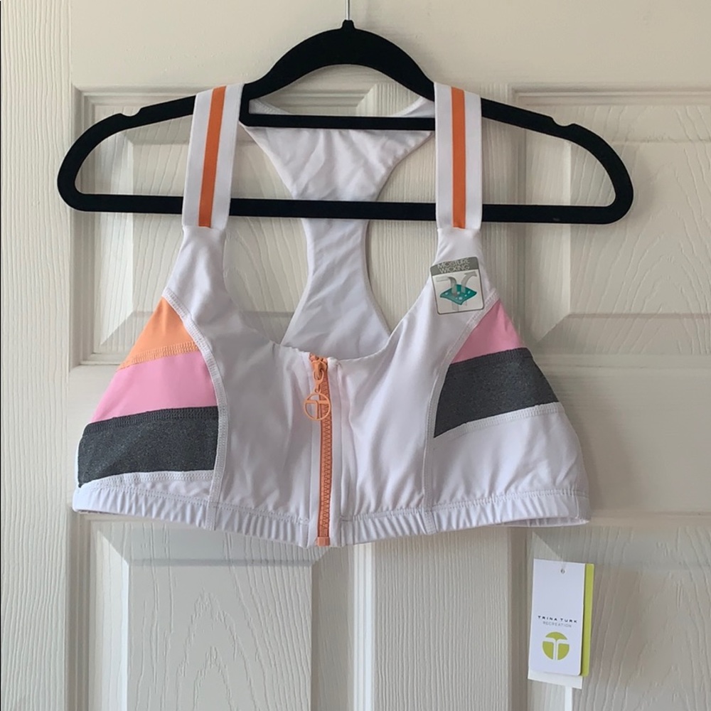 Trina Turk Recreation white color block sports bra - Picture 1 of 8